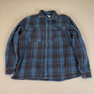 HM Divided Shacket Flannel Shirt Button Men's Large Blue Black Plaid Heavyweight
